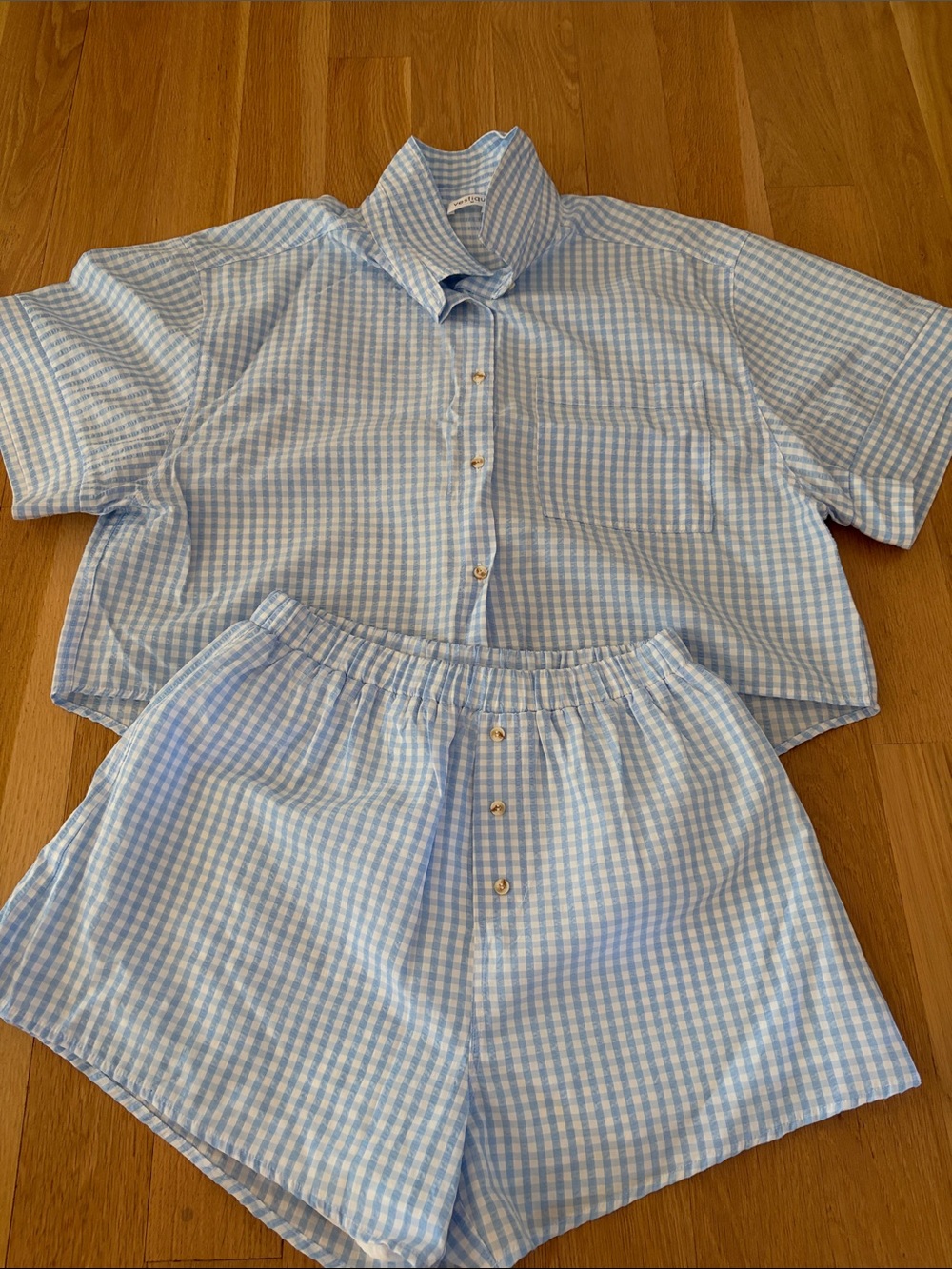vestique Light Blue and White Gingham Two-Piece Set
